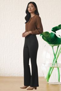 Pantalon Crayon Élégant Taille Haute Noir en Crêpe Longueur Intégrale Infroissable pour Femme Couleur Unie Automne - Product Image 3