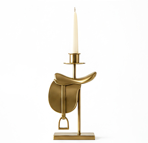 Stylish Metal Candle Holder Inspired By An Equestrian Saddle And Stirrup With A Classic <b>Silver</b> Finish For Elegant Table Decor - Product Image 3
