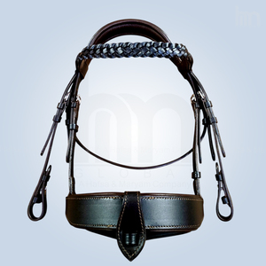 English Anatomic <b>Black</b> Leather Horse Bridle Woven Browband Wide Padded Crank Noseband Equestrian <b>Harness</b> Set Equestrian Tack OEM - Product Image 2