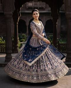 LAHENGA CHOLI DUPATTA BUTTER <b>FLY</b> <b>NET</b> SEQUNCE EMBROIDERY WITH CANCAN & CANVAS PATTA - Product Image 1