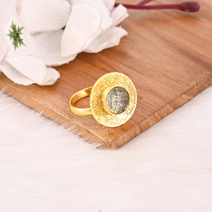 Adjustable Vintage Style Green Amethyst Gold Plated Brass Handmade Gemstone <b>Ring</b> for Women - Product Image 4