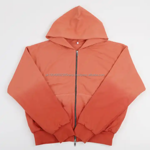 Venta al por mayor de peso pesado Zip Up Hoodie Jacket French Terry Unisex Plain Blank Red Gradient Tie Dye sudaderas con capucha de doble capa - Product Image 5