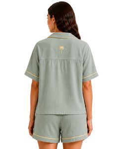 Customized Sage <b>Green</b> Women Pajama Set Short Sleeve Button Down Sleepwear Soft Breathable Summer Nightwear Casual Lounge Set - Product Image 2