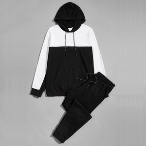 Unisex Color Blocking Hooded Tracksuit Full Sleeve Casual Cotton <b>Sweatshirt</b> With Side Pockets Elastic Waist Autumn Wear - Product Image 1