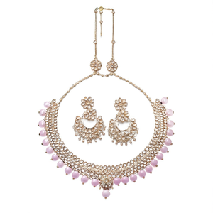 Premium Kundan Stone and <b>Pearl</b> <b>Earrings</b> with Maangtikka-Fine Jewelry Set - Product Image 2