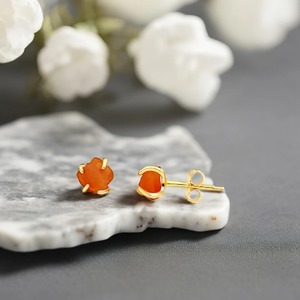 5-7mm Genuine Carnelian Gemstone <b>Stud</b> Earrings Classic 925 Sterling <b>Silver</b> Jewelry Gold Plating Handmade July Birthstone Gift - Product Image 2