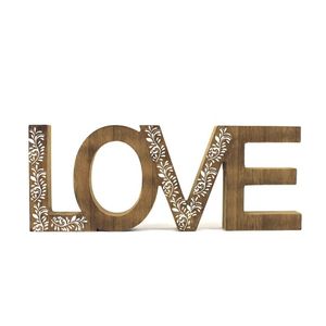 Ornement tendance en métal martelé argenté en forme de cœur LOVE sur base en bois pour mariage, anniversaire, Saint-Valentin, décoration - Product Image 2