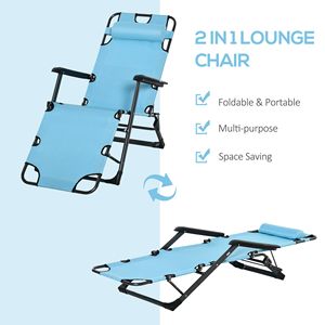 Tumbona plegable para exteriores de tela Oxford Azul 2 en 1, silla de salón para Patio, almohada reclinable de 120/180 grados, azul de 120/180 grados - Product Image 5