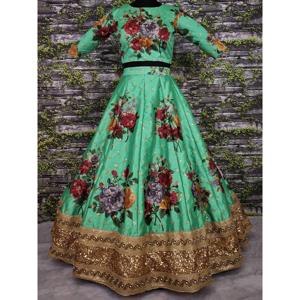 Magnifique Lehenga Choli de soirée de couleur verte, brodé, semi-cousu, par Zeel Clothing - Product Image 5
