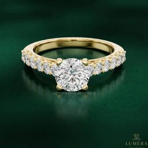 Bague de fiançailles de luxe en or jaune 9K 10K 14K 18K avec diamant de laboratoire taille ronde certifié IGI, cadeau de mariage pour femme - Product Image 1