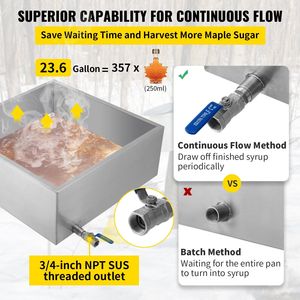 Pentola Industriale in Acciaio Inox 24x24x9.5 Pollici per Evaporazione Sciroppo d'Acero con Valvola di Bollitura - Product Image 5