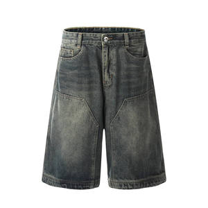 Men's High Waist <b>Denim</b> Bermuda Shorts Solid Color Cotton Fabric Button Fly Casual Style Breathable Woven <b>Material</b> - Product Image 1
