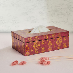 Boîte à mouchoirs en bois à motifs vintage avec design or et rouge, pratique pour la maison et le bureau - Product Image 2
