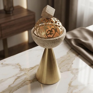 Premium Stone & Metal Incense Burner Durable, High Quality Matte Gold Finish Elegant Laser-Cut Design For Luxury Home Decor - Product Image 2