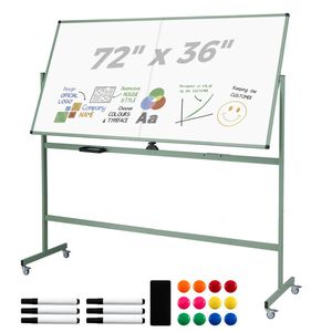 Lavagna Magnetica Girevole a 360 Gradi a Doppia Faccia 182,88 x 91,44 cm, Lavagna Mobile Cancellabile a Secco con Ruote e Superficie per la Scrittura - Product Image 1