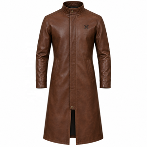 Gabardina de Cuero Genuino para Hombre |   Negro Marrón Camel |   Fabricante OEM ODM |   Diseño de Calidad Premium |   Ropa de Cuero | - Product Image 1