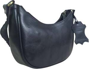 Sac demi-lune en cuir véritable noir pour femme, sac à main à bandoulière, texture douce, design classique - Product Image 1