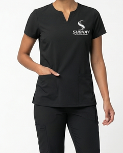 Women's Black <b>Scrub</b> <b>Top</b> With Front Pockets Hospital Uniform Wear - Product Image 3