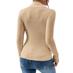 Cárdigan de Mujer con Cuello en V, Estilo Europeo, Color Sólido, Corte Ajustado, Manga Larga, Detalle de Abertura en el Dobladillo, Antiarrugas, Transpirable, Spandex/Algodón - Product Image 6