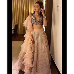 Diseñador Organza Ruffle Dupatta Lehenga Choli Party Wear Vestido de noche - Product Image 3