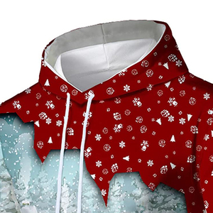 Sweat-shirt à capuche sportif 3D de Noël amusant, personnalisé, noir, rouge-blanc, en polyester, avec transfert par sublimation - Product Image 5