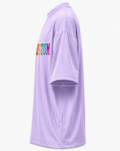 T-shirt à manches courtes pour homme avec logo personnalisé, violet, 100% polyester, jersey, col rond, imprimé avec un motif de lettres sur le devant, coupe ample décontractée - Product Image 4