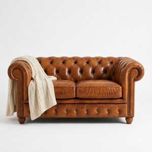 โซฟาหนังแท้เชสเตอร์ฟิลด์ 2 ที่นั่ง พร้อมพนักพิงแบบ Tufted และที่วางแขนแบบ Rolled หรูหราสำหรับห้องนั่งเล่น เฟอร์นิเจอร์สไตล์โมเดิร์นคลาสสิก - Product Image 1
