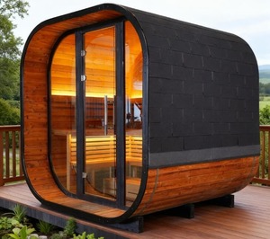 Sauna de barril para 6 personas para exteriores - Vidrio panorámico y calentador ETL - Product Image 1