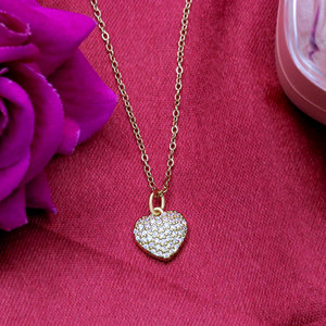 925 Sterling Silver Gold Plated Heart Pendant Necklace White CZ Pave Setting <b>Cable</b> Chain Wholesale Jewelry - Product Image 4