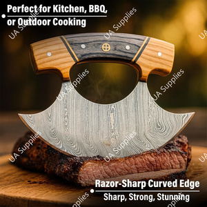 Cuchillo Ulu de Acero de Damasco con Mango de Madera, Ambidiestro, Funda de Cuero, Herramienta de Corte Moderna y Versátil, Personalizable para Chefs - Product Image 5
