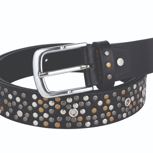 Ceinture décontractée en cuir véritable avec clous à pois, boucle ardillon argentée, durable, moulage monobloc, en cuir de vachette - Product Image 6