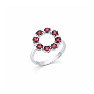 แหวนเงินแท้ 925 ประดับโกเมน 7 เม็ด ทรงวงกลมคลาสสิก ตัวเรือนชุบทองคำขาว 1 ไมครอน - Product Image 6