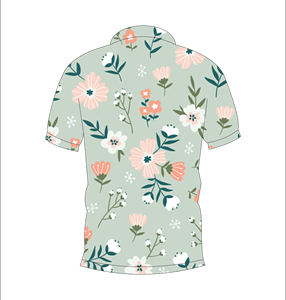 Polo à imprimé floral vert sauge pour hommes, haut d'été décontracté à manches courtes avec fleurs blanches pêche - Product Image 5