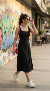 <b>Black</b> Sleeveless Cotton Denim Midi <b>Dress</b> <b>Button</b> Up Fitted Casual <b>Dresses</b> For Women Featuring Lightweight Fabric Fashionable - Product Image 4