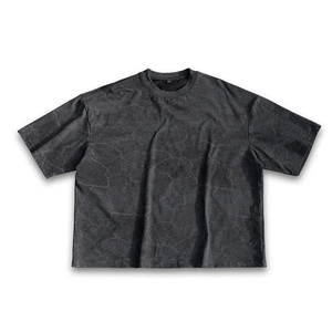 Camiseta de manga corta con estampado craquelado para hombre, cuello redondo, informal, de punto, de algodón, estilo urbano - Product Image 2