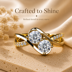 0.5 CTW Round Cut Moissanite Diamond <b>Two</b> <b>Stone</b> Bypass <b>Ring</b> in Yellow Gold | Modern Crossover Promise <b>Ring</b> for Women - Product Image 3