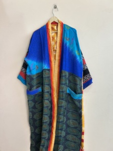 Bata Kimono Larga de Algodón Tejido para Mujer, Manga Larga, Estampado Floral, Ropa de Dormir Informal, Bata de Verano - Product Image 5