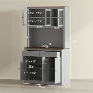 Mobile dispensa da cucina grigio da 71 pollici con supporto per microonde, credenza con 2 cassetti e ripiani regolabili - Product Image 3
