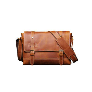 Bolso bandolera de cuero genuino vintage para hombre, bolso de hombro con cremallera, elegante bolso de cuero para hombre y mujer - Product Image 1
