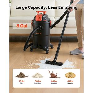 Aspiradora de taller húmeda/seca de 8 galones, 4.5 HP de pico, 900W de potencia de entrada, 1.25 con autolimpieza, doble filtro, portátil, 1 botón - Product Image 6