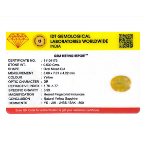 พลอยแซฟไฟร์สีเหลืองทรงรีขนาด 2.65 กะรัต สำหรับเครื่องประดับชั้นดี ขนาด 4x6 มม. - Product Image 4