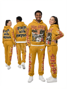 Conjunto de 2 Piezas de Sudadera con Capucha y Pantalones Deportivos Transpirables de Invierno 2026, Estampado de Grafiti Personalizado, Logotipo Bordado Personalizado, Chándal Elegante - Product Image 4