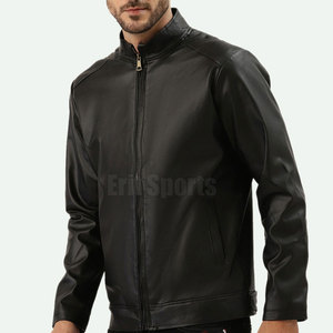 Men's Leather Jacket Stand Collar Front <b>Logo</b> High Quality Eco-Friendly Breathable Fabric Winter Outdoor Activities - Product Image 3