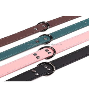 Collar de perro de piel de vaca real y grueso para perros pequeños, medianos o grandes con doble costura y herrajes de latón ajustables - Product Image 5