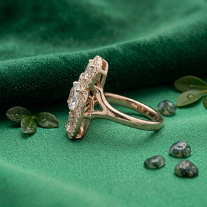 Anillo de oro amarillo con diamantes de corte esmeralda, ovalado y en forma de pera |   Diseño Solitario de Lujo con Múltiples Formas |   Elegante Joyería Fina, Regalo de Compromiso - Product Image 3