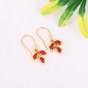 Natural <b>Red</b> Onyx Gemstone Gold Plated 925 Sterling Silver Stylish Minimalist Drop <b>Earrings</b> for Women - Product Image 3
