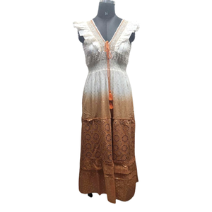 Vestido Largo Informal para Mujer, Sin Mangas, Cuello en V, Transpirable, con Parches, Ecológico, Natural, Verano, Venta al por Mayor - Product Image 5