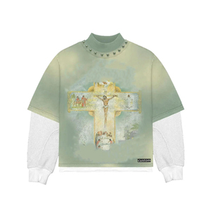 เสื้อยืดสองชั้นแบบดิสเทรส พิมพ์ลายสกรีน สีซีดแบบซันเฟด ผ้าหนา ทรงโอเวอร์ไซส์ แขนยาว ประดับด้วยคริสตัล - Product Image 2