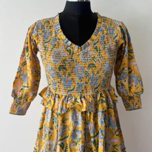 Vestido largo maxi de algodón 100% para mujer, estampado a mano, estilo bohemio floral, con volantes, para verano, venta al por mayor, vestido informal de verano, sostenible - Product Image 6
