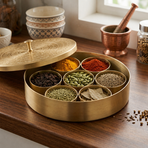 Handmade Hexagon Brass Masala <b>Box</b> Engraved Peacock Design Traditional Indian Spice Storage <b>Container</b> for Kitchen Decor Gift - Product Image 3